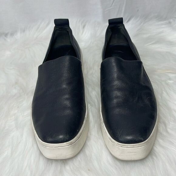 Vince Saxon Black Leather Slip On Platform Sneakers Sz 5.5 - Picture 3 of 7